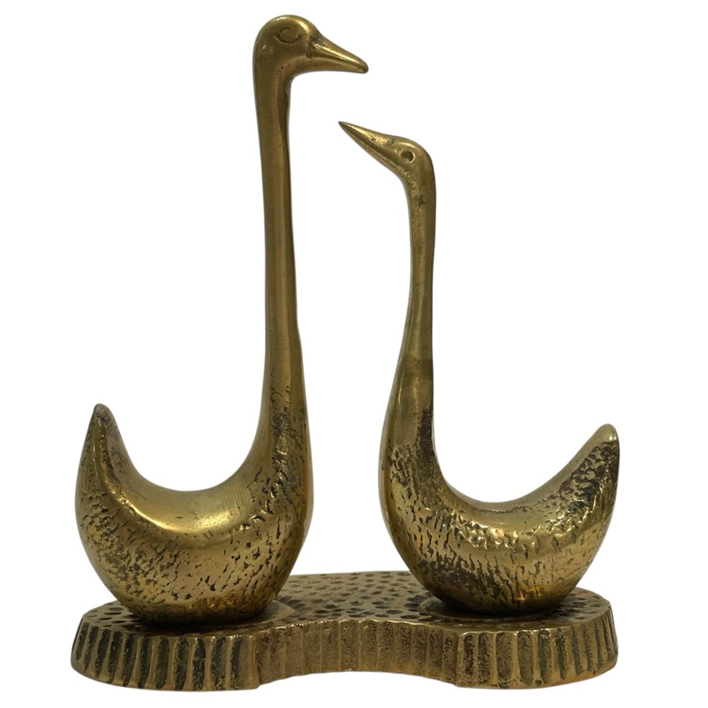 Vintage 1960s Seiden Solid Brass Love Swans Small Sculpture Paperweight - India